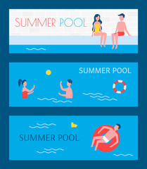 Summer Pool Couple and Person Vector Illustration