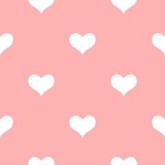 Fashion seamless pattern with white hearts on backdrop of peach color. Cute valentine's day vector background. Can be used for wrapping paper, design of banner, card, print on clothes. Creative weddin