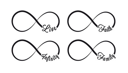 Infinity symbols. Repetition and unlimited cyclicity icon and sign illustration on white background. Live, faith, family