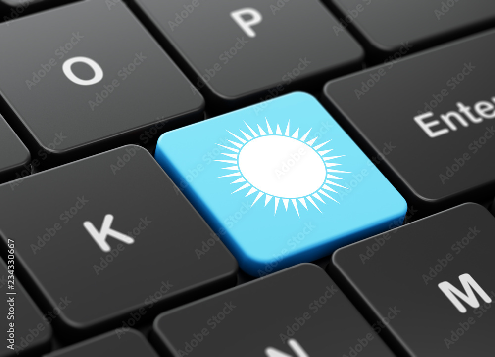 Aufkleber travel concept: computer keyboard with sun icon on enter button background, 3d rendering