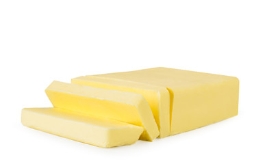 A piece of butter cut into small portions.