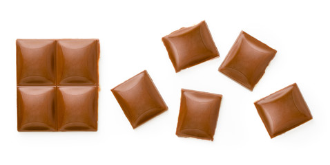Milk chocolate broken cubes. The view from the top.