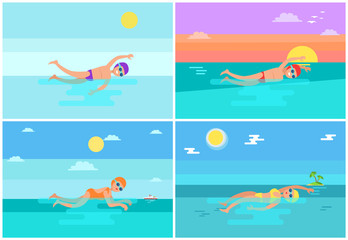 Freestyle and Breaststroke Set Vector Illustration