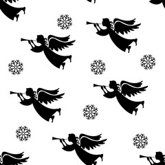Angels. Christmas festive seamless pattern for packaging, wrappers, holidays, fabrics and light industry. Vector image.