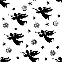 Angels. Christmas festive seamless pattern for packaging, wrappers, holidays, fabrics and light industry. Vector image.