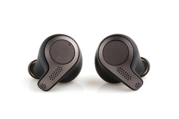 Wireless headphones on a white background. Wireless headset closeup isolated on white background.