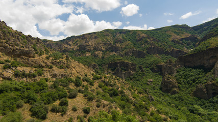 Fototapeta na wymiar View of mountains landscape in Geghard, Armenia, selective focus