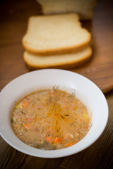 lean soup with vegetables and groats in a plate