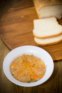 lean soup with vegetables and groats in a plate