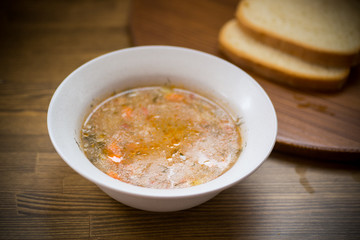 lean soup with vegetables and groats in a plate