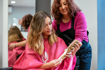 Woman donating hair for cancer