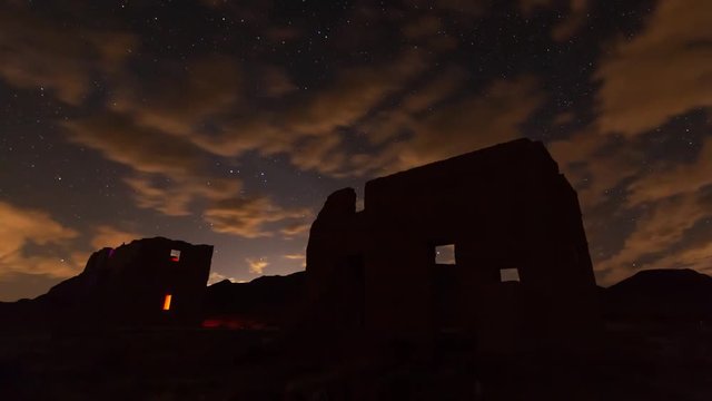 Time Lapse of Photographers Painting with Light at Night on Ruins of Buildings at Fort Churchill