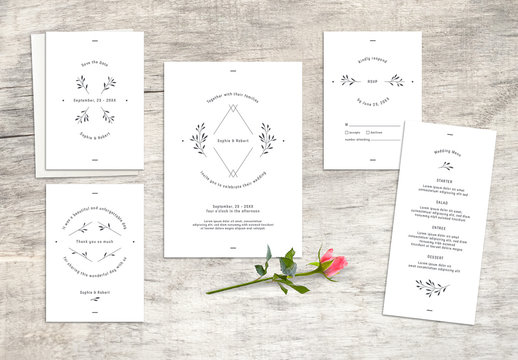 Wedding Stationery Set with Geometric and Floral Elements