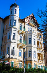 Obraz premium Hotel in small west Bohemian spa town Marianske Lazne (Marienbad) in winter - Czech Republic