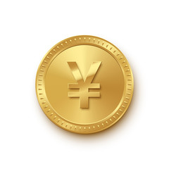 Obraz premium Golden coin with yuan symbol isolated on white background. Vector finance icon.