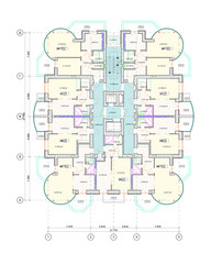 Multistory building floor plan / layout, detailed architectural technical drawing, vector blueprint