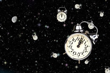 Deep sleep. Midnight on the old alarm clock. Sleep concept. Waiting for midnight. The hour of...