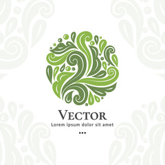 Green leaf emblem. Elegant, classic vector. Can be used for jewelry, beauty and fashion industry. Great for logo, monogram, invitation, flyer, menu, brochure, background, or any desired idea