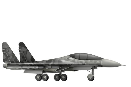 fighter, interceptor with city camouflage with fictional design - isolated object on white background. 3d illustration