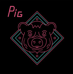 Pig neon line style. Vector illustration