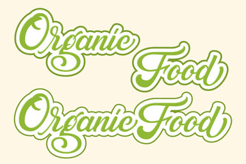 Hand drawn lettering Organic Food with outline and shadow. Vector Ink illustration. Typography poster on light background. Organic, natural design template for cards, invitations, prints etc.