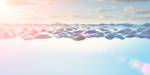 Obraz na płótnie Canvas Imagen detallada de agua clara y azul. Fondo del mar y del océano, ondas y cielo azul sobre el horizonte.