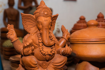 A variety of local handmade Clay pottery and home decor sold in Goa India 