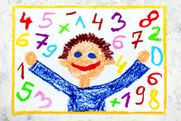 Colorful drawing: Smiling boy and colorful numbers next to him