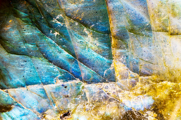 Colorful macro photo of a blue moonstone rock.