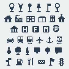 Vector isolated map icons set