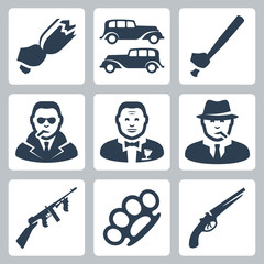 Vector isolated mafia icons set - obrazy, fototapety, plakaty