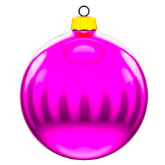 3d illustration of beautiful shiny magenta Christmas tree toy isolated on white background