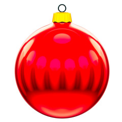 3d illustration of beautiful shiny red Christmas tree toy isolated on white background