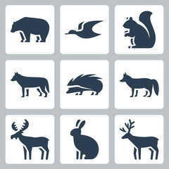 Vector forest animals icons set