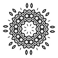 Flower pattern of mandala. Decorative circular element. Minimal vintage floral pattern. Ethnic abstract ornament. Black Flower on white background.