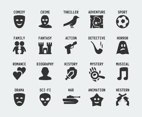 Film genres vector icon set