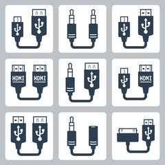 Adapter connectors vector icons set