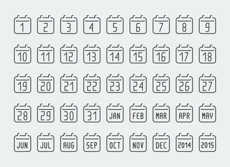 Full calendar vector icons set, thin line