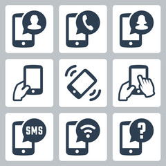 Mobile phone functions vector icons set