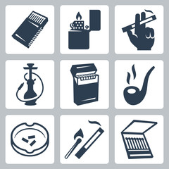 Smoking related vector icons set