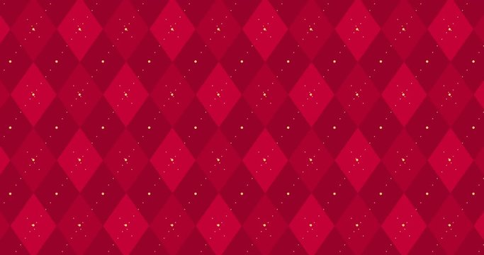 4k Dark red checkered animation with golden dash line. Xmas trendy color party backdrop . Scottish argyle ornament. Magic festival maroon banner. Woolen burgundy home quilt. Royal invite bright card
