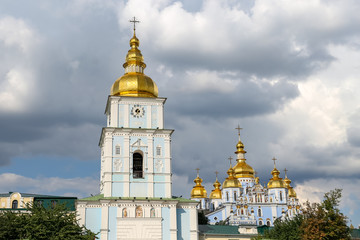 Fototapeta na wymiar Bell Tower of St. Michael Golden Domed Monastery in Kiev, Ukraine