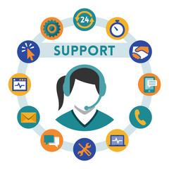 Support related vector icons, girl with a headset