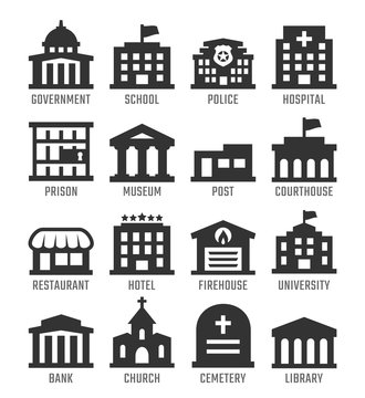 Government buildings vector icon set