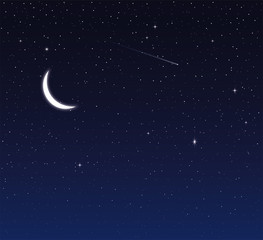 Plakat Night sky with moon and stars. Vector