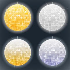 Vector silver and golden disco balls