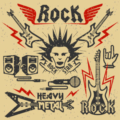 Rock music and heavy metal vector illustration, grunge effect is removable