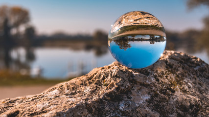 Crystal ball landscape shot at Metten-Danube-Bavaria-Germany