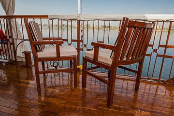 Seating on the sundeck of a river cruise boat