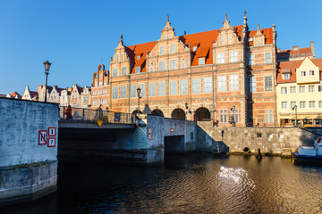 16th century Green Gate in Old Town of Gdansk. Gate is situated between Long Market  and the Motlawa River, Poland